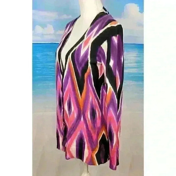 JONES NY SPORT MULTI-COLOR Cardigan Sweater TUNIC Top Lightweight Lg - Picture 5 of 9